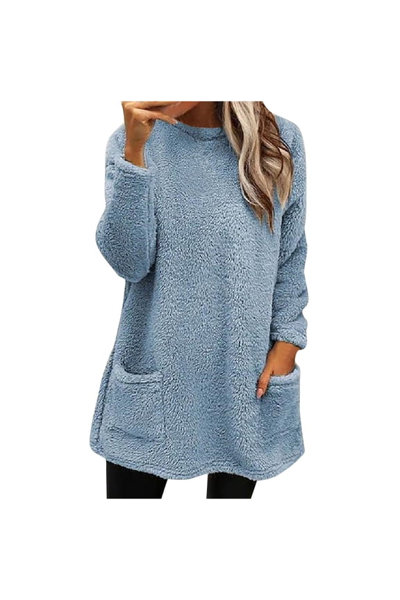 My Order Winter Sweatshirts for Women Comfort Solid Color Pullover Long Sleeve Shirts Crewneck Casual Warm Cute Long Tops My Items