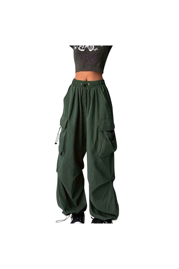 My Order Women Cargo Pants Baggy Y2K Clothing Multi Pockets High Waist Loose Straight Leg Pants Vintage Streetwear Clothes Solid Color Pants My Items