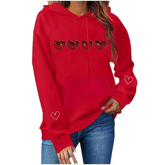 My Order Women's Long Sleeve Romantic Heart Print Hoodies Pullover for Valentine's Day Everyday Comfort Tops My Items