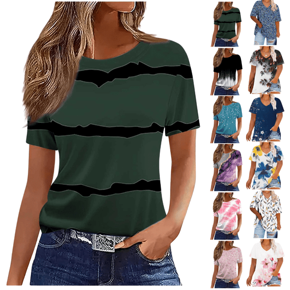 My Order Womens Striped Graphic Shirts Short Sleeve Plus Size Blouse Tops Dressy Casual Crewneck Shirts Summer Fashion Outfits My Items