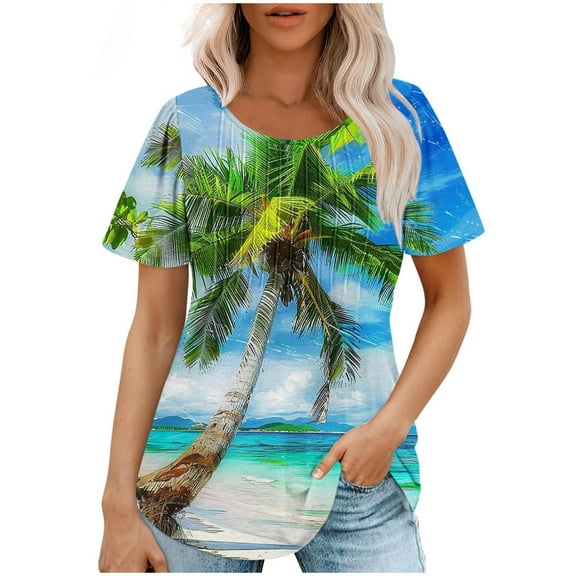 My Orders Cute Summer Tops for Women Floral Womens T Shirts Graphic V Neck Athletic Tops Women Xl Summer Crop Tops for Women Hawaiian Shirts Blue