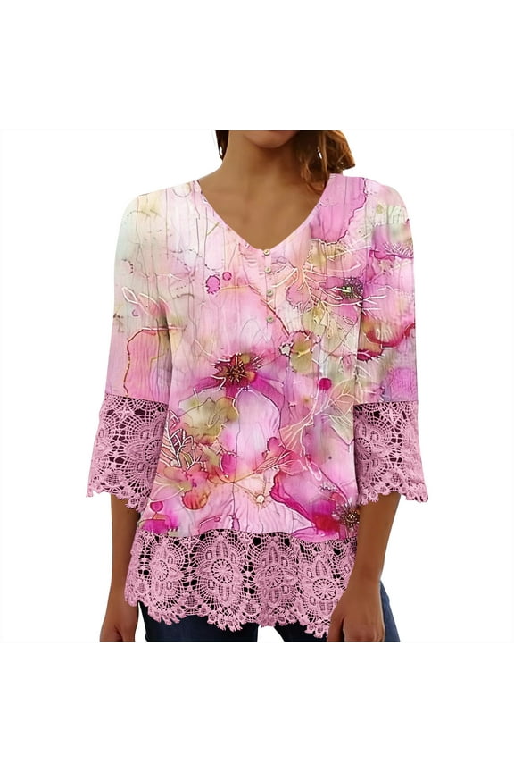 My Orders Lightweight Tops & Blouses Womens Blouses Casual Plus Size Fitted Basic Tees 3/4 Womens Summer Tops 2025 Summer Button Boho Top