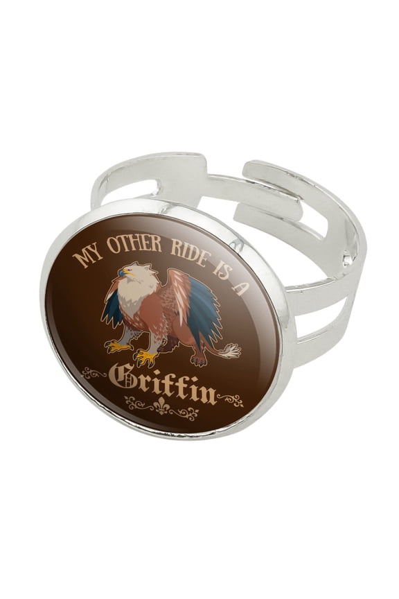 My Other Ride Is A Griffin Fantasy Games RPG Silver Plated Adjustable Novelty Ring