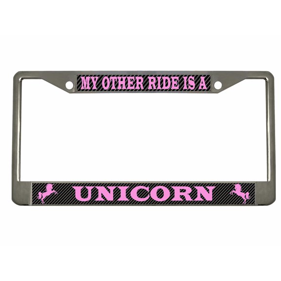 My Other Ride is A Unicorn Style Metal License Plate Frame Personalized/Car Accessories Car Tag Holder Cover Carbon (Chrome/Carbon/Light Pink)