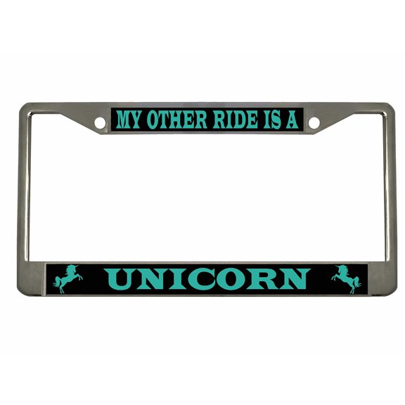My Other Ride is A Unicorn Style Metal License Plate Frame Personalized/Car Accessories Car Tag Holder Cover (Chrome/Black/Turquoise)