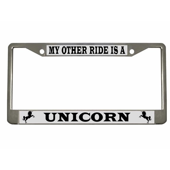 My Other Ride is A Unicorn Style Metal License Plate Frame Personalized/Car Accessories Car Tag Holder Cover (Chrome/Silver/Black)