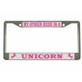 thumbnail image 1 of My Other Ride is A Unicorn Style Metal License Plate Frame Personalized/Car Accessories Car Tag Holder Cover (Chrome/Silver/L Pink), 1 of 2