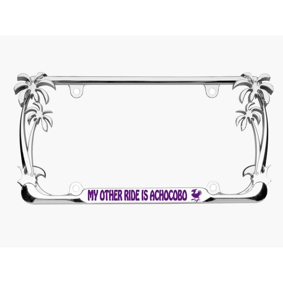 My Other Ride is a Chocobo Palm Tree Style Metal License Plate Frame Personalized/Car Accessories Car Tag Holder Cover (Chrome/Purple)