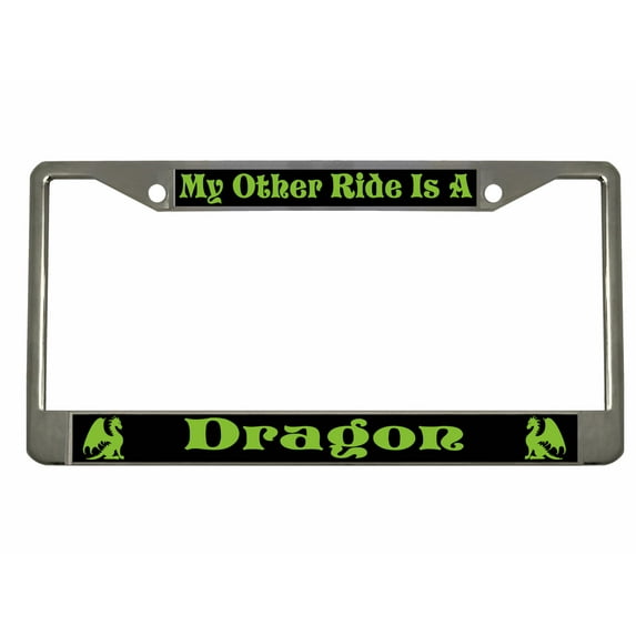 My Other Ride is a Dragon Style Metal License Plate Frame Personalized/Car Accessories Car Tag Holder Cover (Chrome/Black/Lime Green)