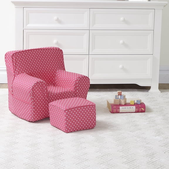 The 1st Chair My Own Chair & Ottoman Set - Hot Pink Mini Dot Fabric