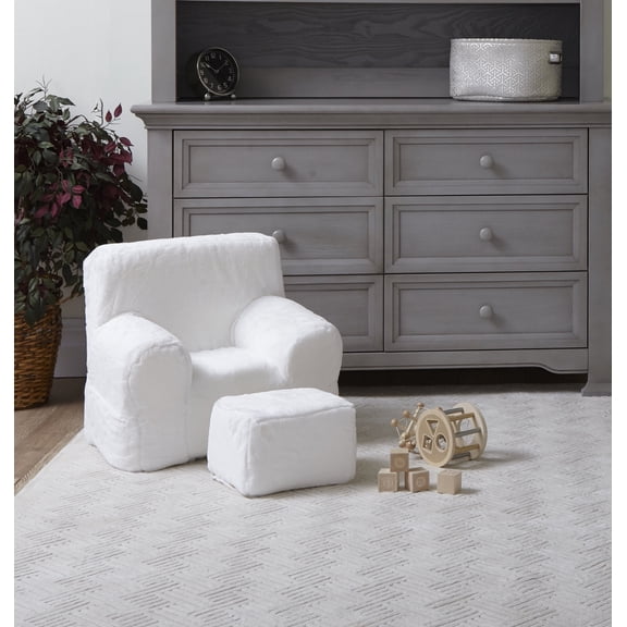 The 1st Chair My Own Chair & Ottoman Set - Plush Bunny White Fabric