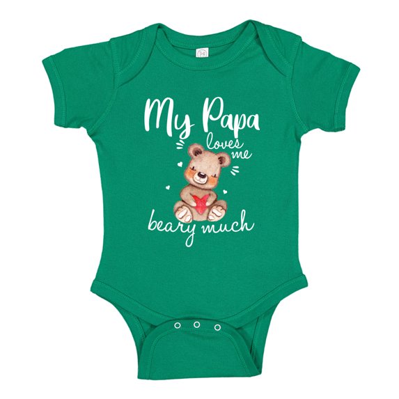 My Papa Loves Me Beary Much Baby Bodysuit One Piece NB Kelly Green