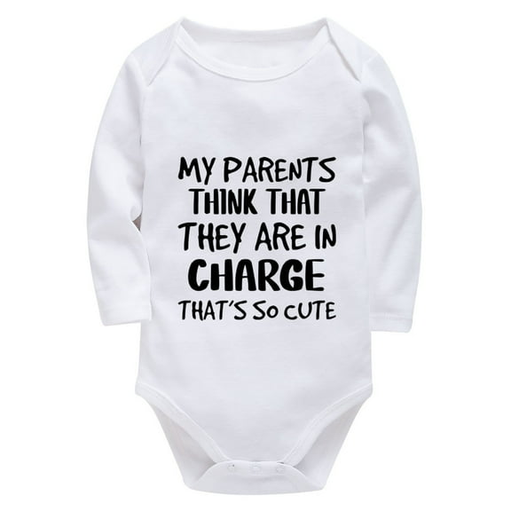 My Parents Think That They Are In Charge That's So Cute Newborn Baby Onesie Long Sleeve Unisex Newborn Outfit White Boy Onsi
