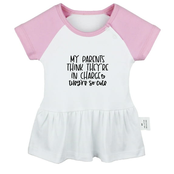 My Parents Think They're In Charge They Are So Cute Funny Dresses For Baby, Newborn Babies Skirts, Infant Princess Dress, 0-24M Kids Graphic Clothes (Pink Raglan Dresses, 0-6 Months)