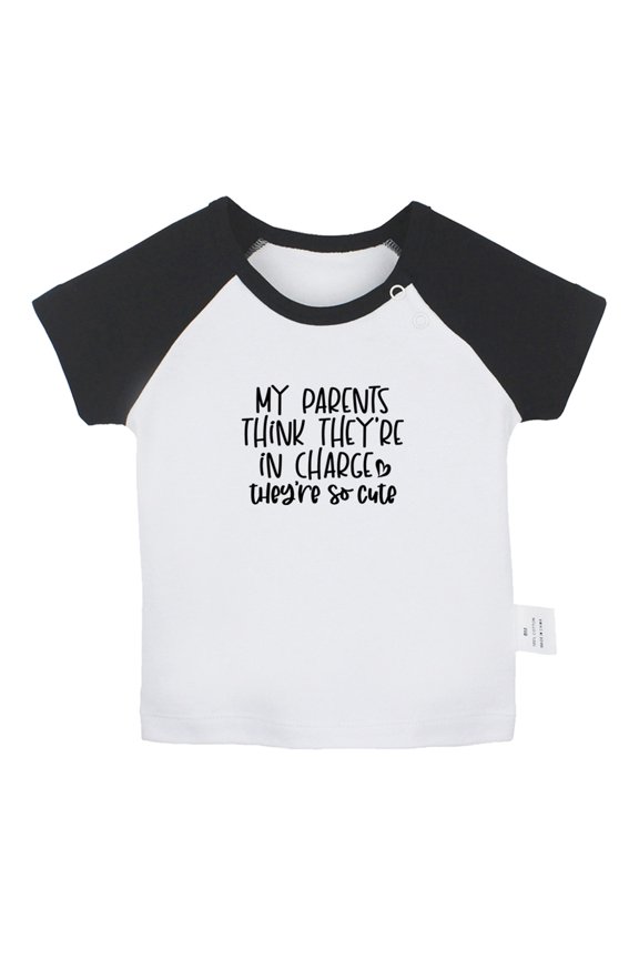 My Parents Think They're In Charge They Are So Cute Funny T shirt For Baby, Newborn Babies T-shirts, Infant Tops, 0-24M Kids Graphic Tees Clothing (Short Black Raglan T-shirt, 12-18 Months)