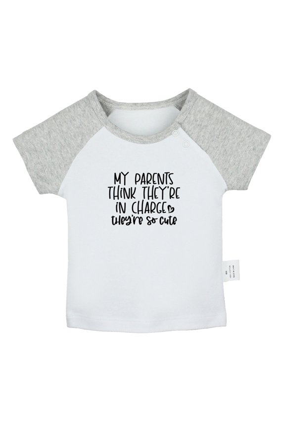 My Parents Think They're In Charge They Are So Cute Funny T shirt For Baby, Newborn Babies T-shirts, Infant Tops, 0-24M Kids Graphic Tees Clothing (Short Gray Raglan T-shirt, 18-24 Months)