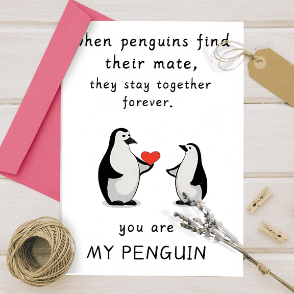 My Penguin Greeting Card Cute Penguin Love Design Perfect for Romantic Anniversaries, Weddings, or Just Because Envelope Included, Blank Inside