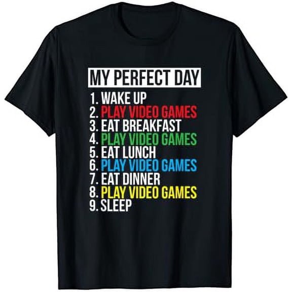 My Perfect Day" Black Classic Fit Gamer T-Shirt, Crew Neck, Short Sleeve