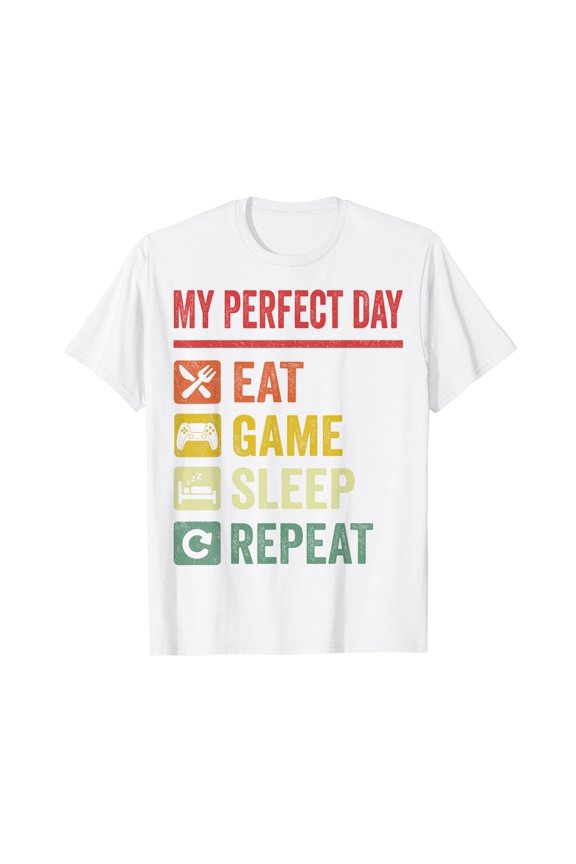 My Perfect Day Video Games T-Shirt Funny Cool Gamer Tee Gift T-Shirt
