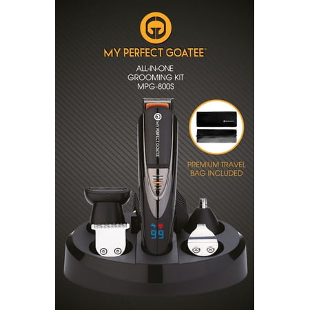 My Perfect Goatee 13-in-1 Beard Trimmer Grooming Kit for Men – LED Battery Display, Water-Resistant, Cordless Rechargeable Trimmer with Travel Bag, MPG-800L
