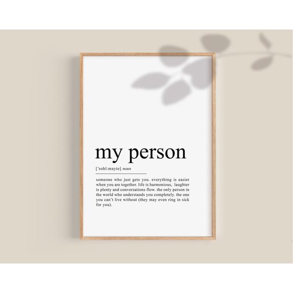 My Person Definition Soulmate Romantic Quote Wall Art, Unframed Paper Poster 8x10in