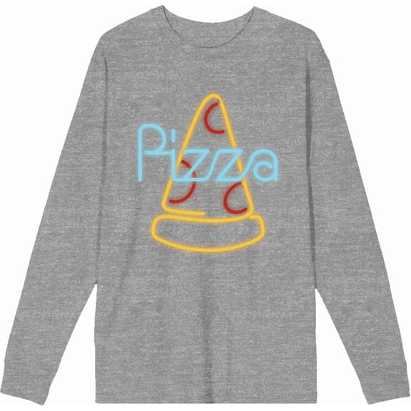 My Pizza Day Neon Pepperoni Pizza Slice Crew Neck Long Sleeve Heather Gray Adult Tee
-Small