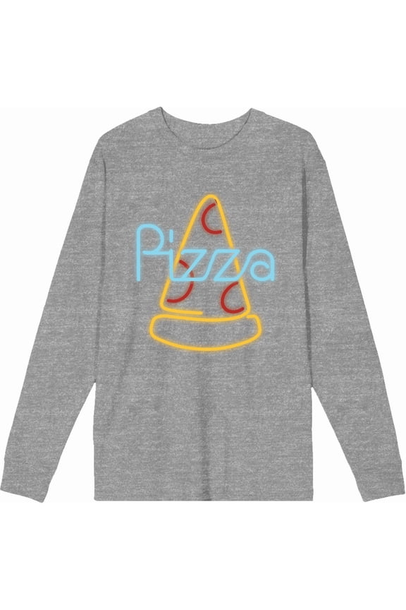 My Pizza Day Neon Pepperoni Pizza Slice Crew Neck Long Sleeve Heather Gray Adult Tee
-XXL