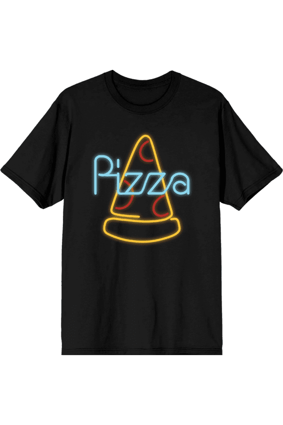 My Pizza Day Neon Pepperoni Pizza Slice Crew Neck Short Sleeve Adult T-shirt-Large-Black