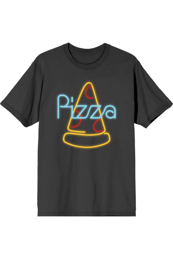 My Pizza Day Neon Pepperoni Pizza Slice Crew Neck Short Sleeve Adult T-shirt-Large-Charcoal