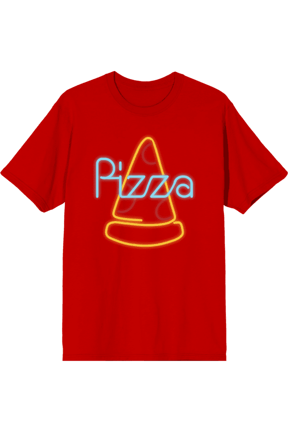 My Pizza Day Neon Pepperoni Pizza Slice Crew Neck Short Sleeve Adult T-shirt-Large-Red