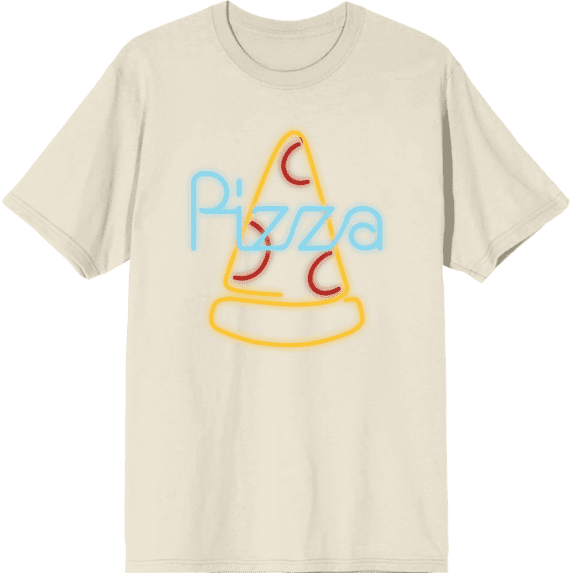 My Pizza Day Neon Pepperoni Pizza Slice Crew Neck Short Sleeve Adult T-shirt-XL-Off-White