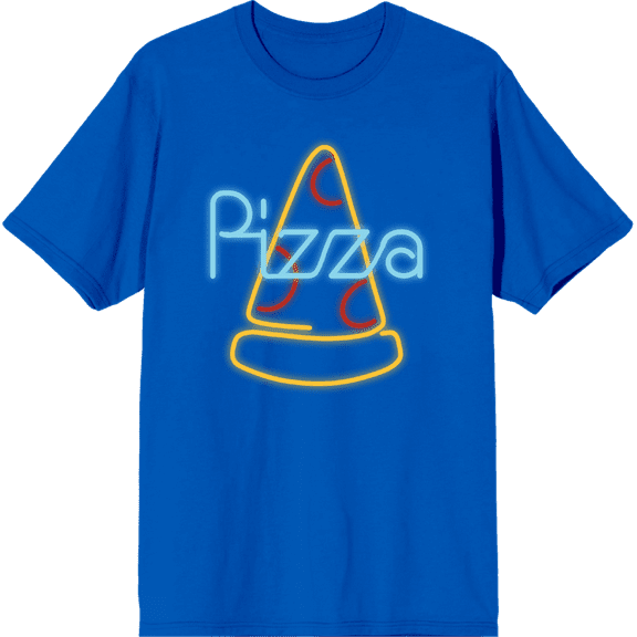 My Pizza Day Neon Pepperoni Pizza Slice Crew Neck Short Sleeve Adult T-shirt-XL-Orange