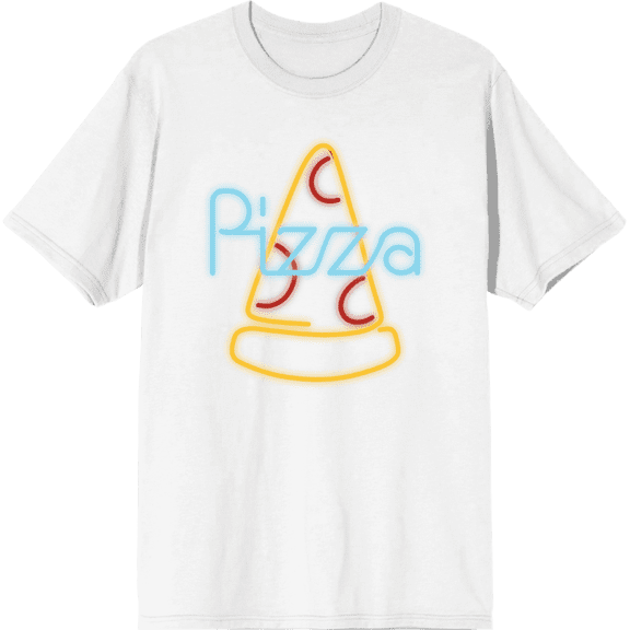 My Pizza Day Neon Pepperoni Pizza Slice Crew Neck Short Sleeve Adult T-shirt-XL-White