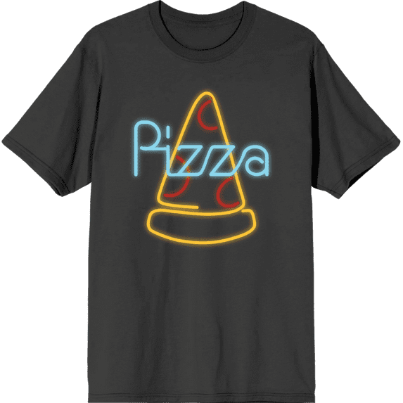 My Pizza Day Neon Pepperoni Pizza Slice Crew Neck Short Sleeve Adult T-shirt-XS-Charcoal