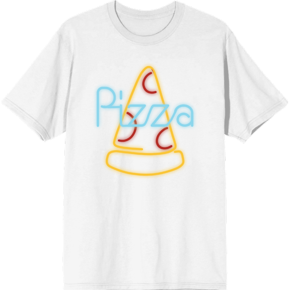 My Pizza Day Neon Pepperoni Pizza Slice Crew Neck Short Sleeve Adult T-shirt-XS-White