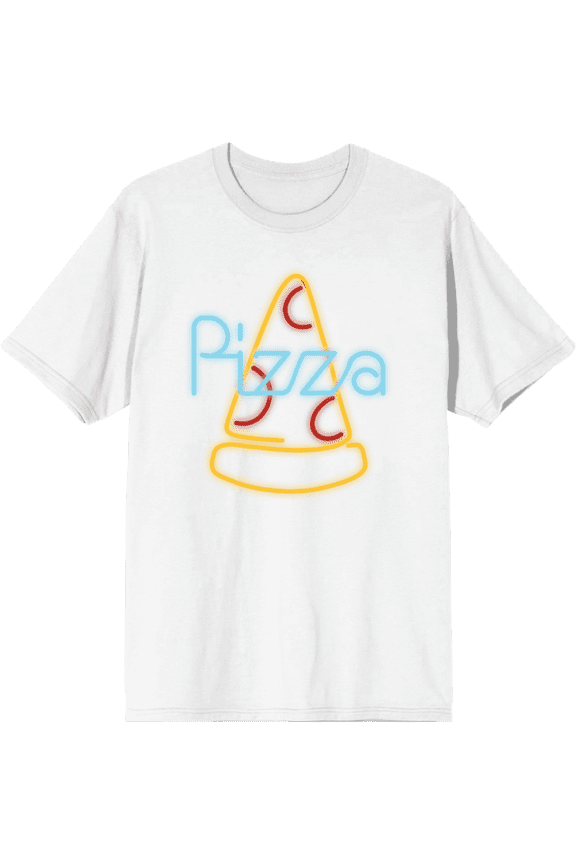 My Pizza Day Neon Pepperoni Pizza Slice Crew Neck Short Sleeve Adult T-shirt-XXL-White