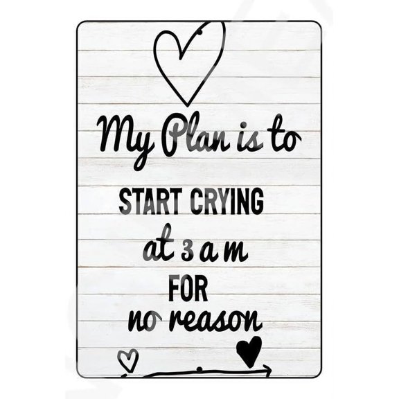 My Plan Is To Start Crying At 3am Baby"s Room Metal Sign Weatherproof Size: 8 x 12 Inch