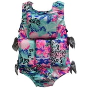 My Pool Pal Girls Swimwear Flotation Life Vest Swimsuit - 79303 Leopard Tropical, Medium 40-50 lbs