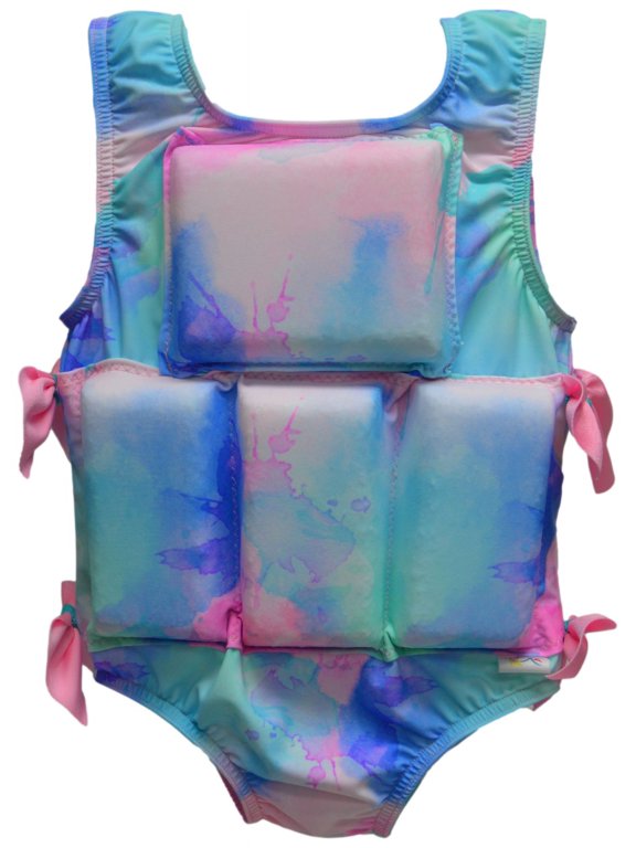 Girl's Swimwear Flotation Life Vest Swimsuit - 79303 (Pastel Paint Splatter, Large (50-70 lbs))
