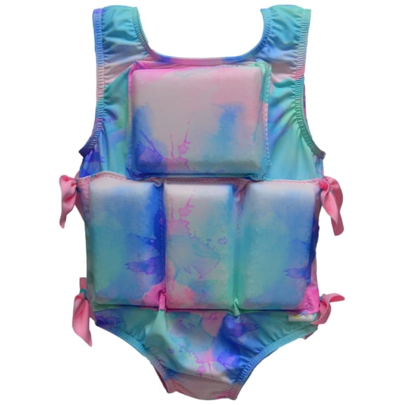 My Pool Pal Girl's Swimwear Flotation Life Vest Swimsuit - 79303 (Pastel Paint Splatter, Small (30-40 lbs))