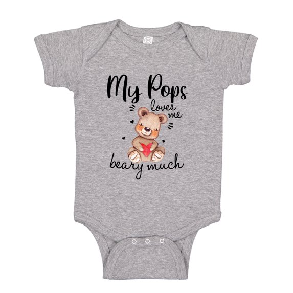 My Pops Loves Me Beary Much Baby Bodysuit One Piece NB Athletic Heather