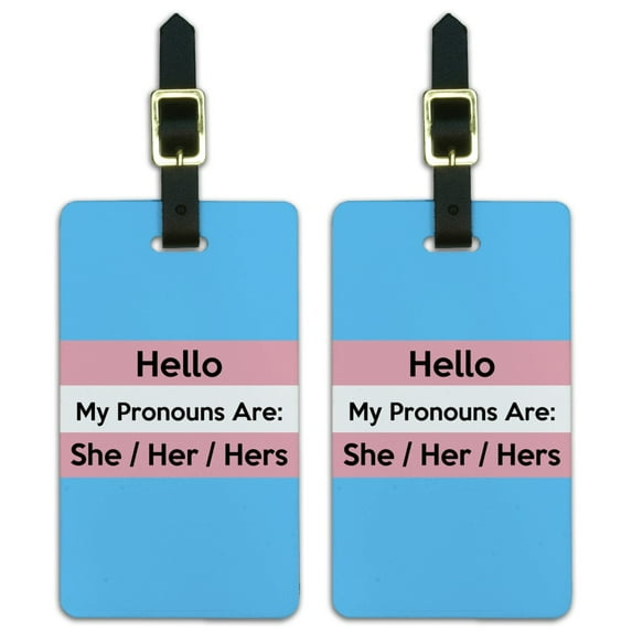 My Pronouns Are She Her Hers Gender Identity Luggage ID Tags Suitcase Carry-On Cards - Set of 2