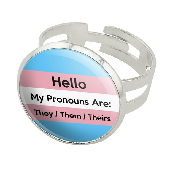 My Pronouns Are They Them Theirs Gender Identity Silver Plated Adjustable Novelty Ring