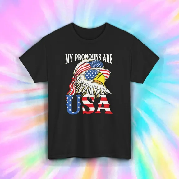 My Pronouns Are USA Patriotic Bald Eagle Freedom Apparel Unisex T-Shirt, up to size 5XL