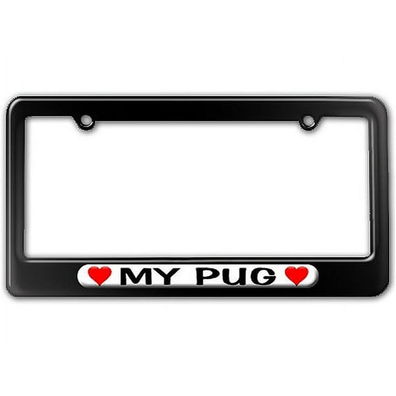My Pug Love with Hearts License Plate Frame