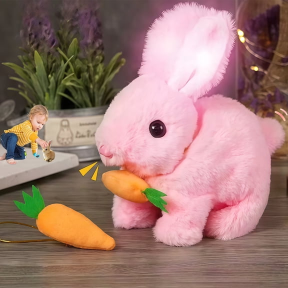 My Realistic Bunny Toy,Easter Plush Electronic Pet Bunny Toys,Jump,With Sounds,Moving and Glowing Ears,Twitching Mouth and Nose,Bunny Educational Toy