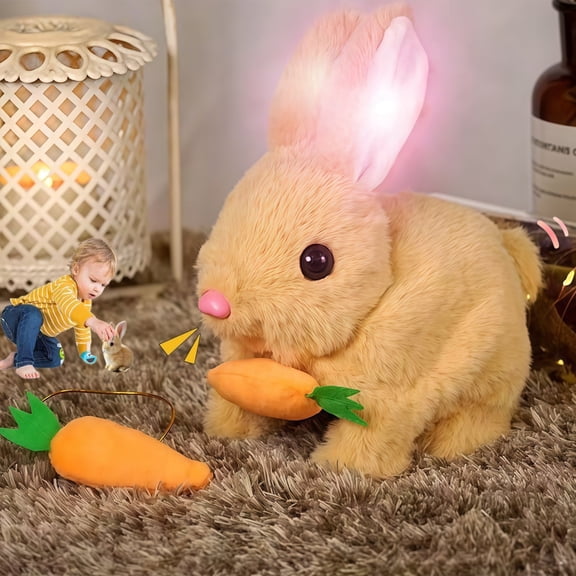 My Realistic Bunny Toy,Easter Plush Electronic Pet Bunny Toys,Jump,With Sounds,Moving and Glowing Ears,Twitching Mouth and Nose,Bunny Educational Toy