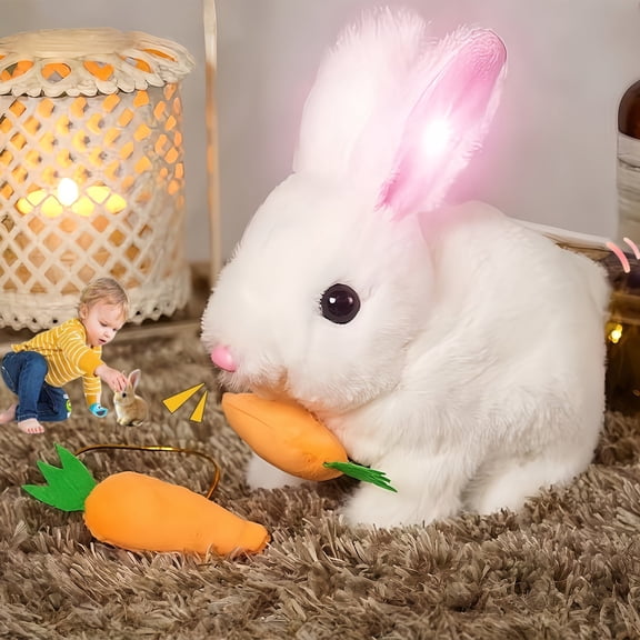 My Realistic Bunny Toy,Easter Plush Electronic Pet Bunny Toys,Jump,With Sounds,Moving and Glowing Ears,Twitching Mouth and Nose,Bunny Educational Toy