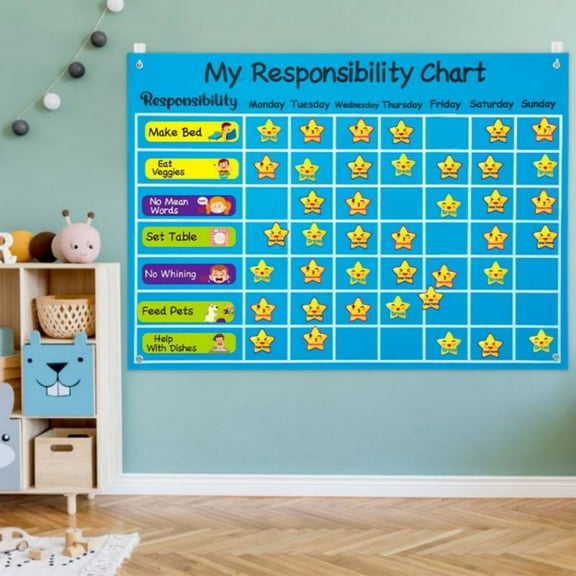 My Responsibility Chart Felt Story Board Set, 80Pcs, Early Learning Habits Knowledge Developing Play Kit