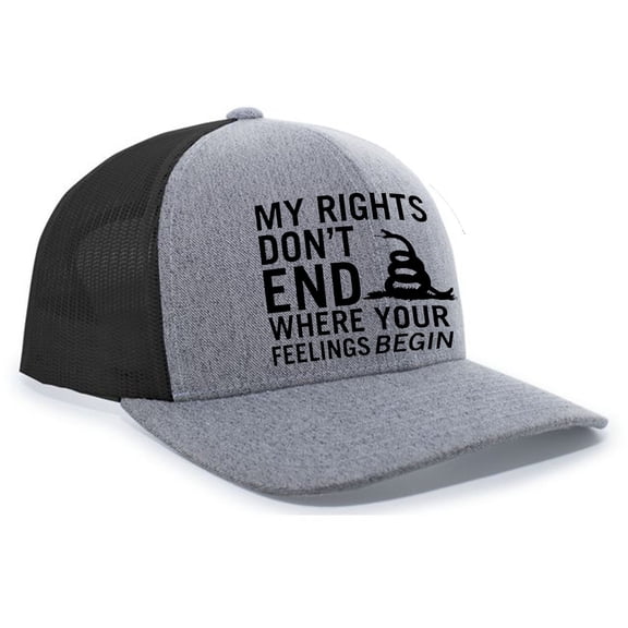 My Rights Don't End Where Your Feelings Begin Snake Mesh Back Trucker Cap, Heather Grey/Black